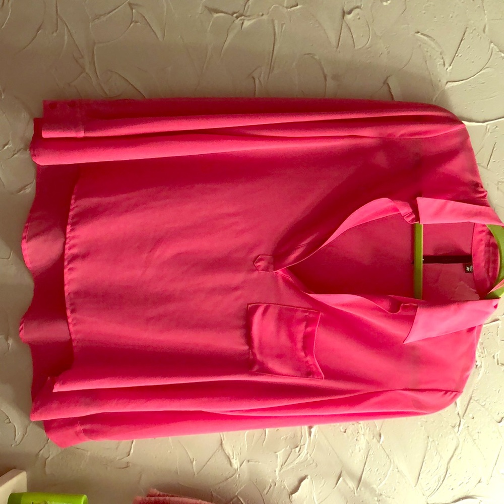 Pink sheer going out long sleeve blouse